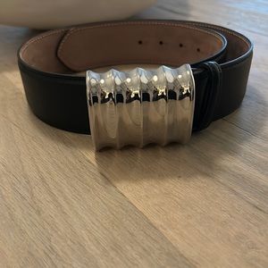 Khaite Large Julius leather belt with silver buckle